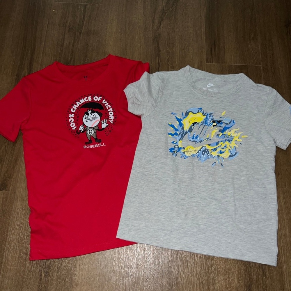 Bundle of Size 7 kids Nike and Under Armour T-shirts